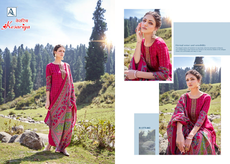 Alok Suits Kesariya Pashmina Embroidery Work Printed Fancy Look Salwar Suits