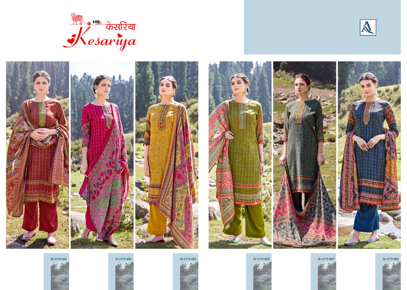 Alok Suits Kesariya Pashmina Embroidery Work Printed Fancy Look Salwar Suits