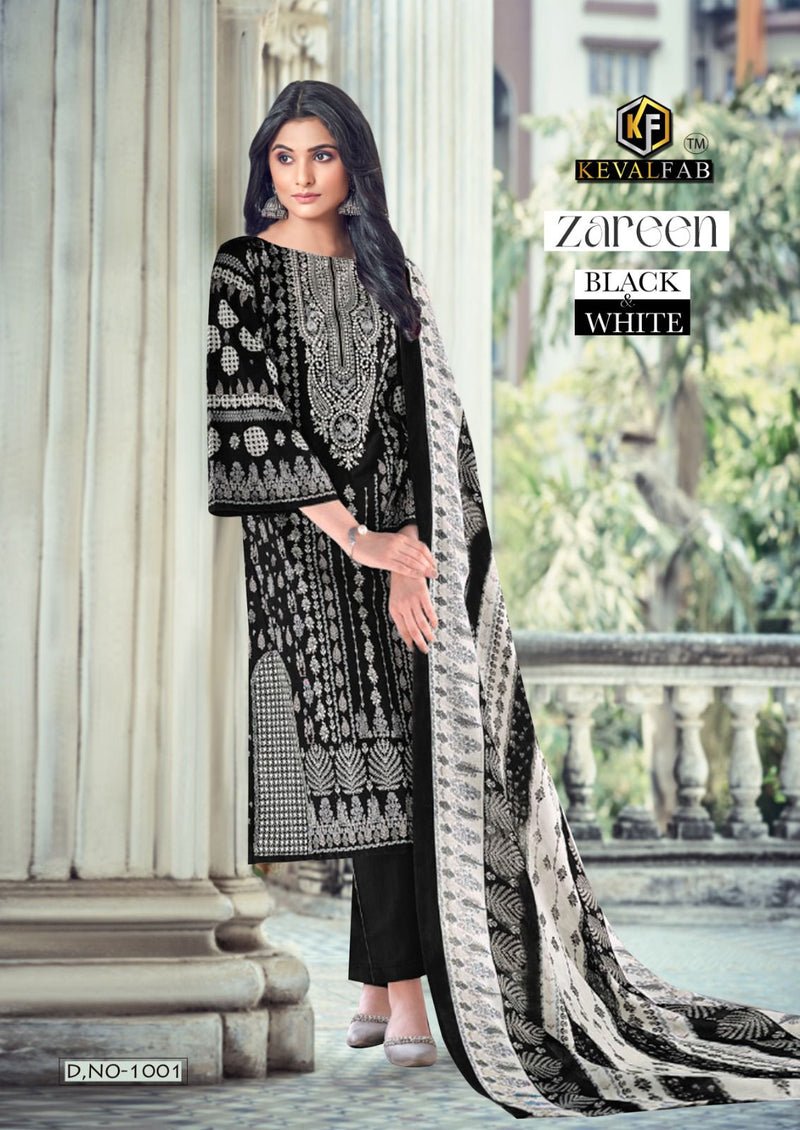 Keval Fab Zareen Black & White Pure Cotton Printed Casual Wear Salwar Kameez