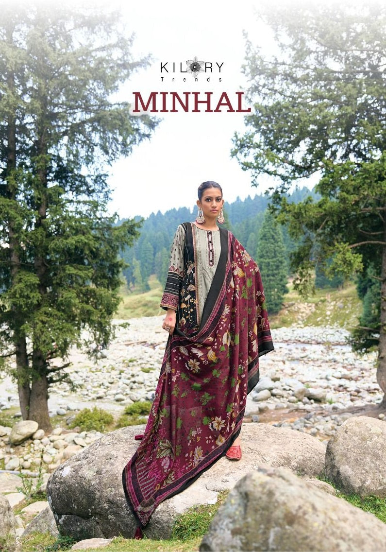 Kilory Trends Minhal Pashmina With Digital Printed Fancy Work Suit Collection