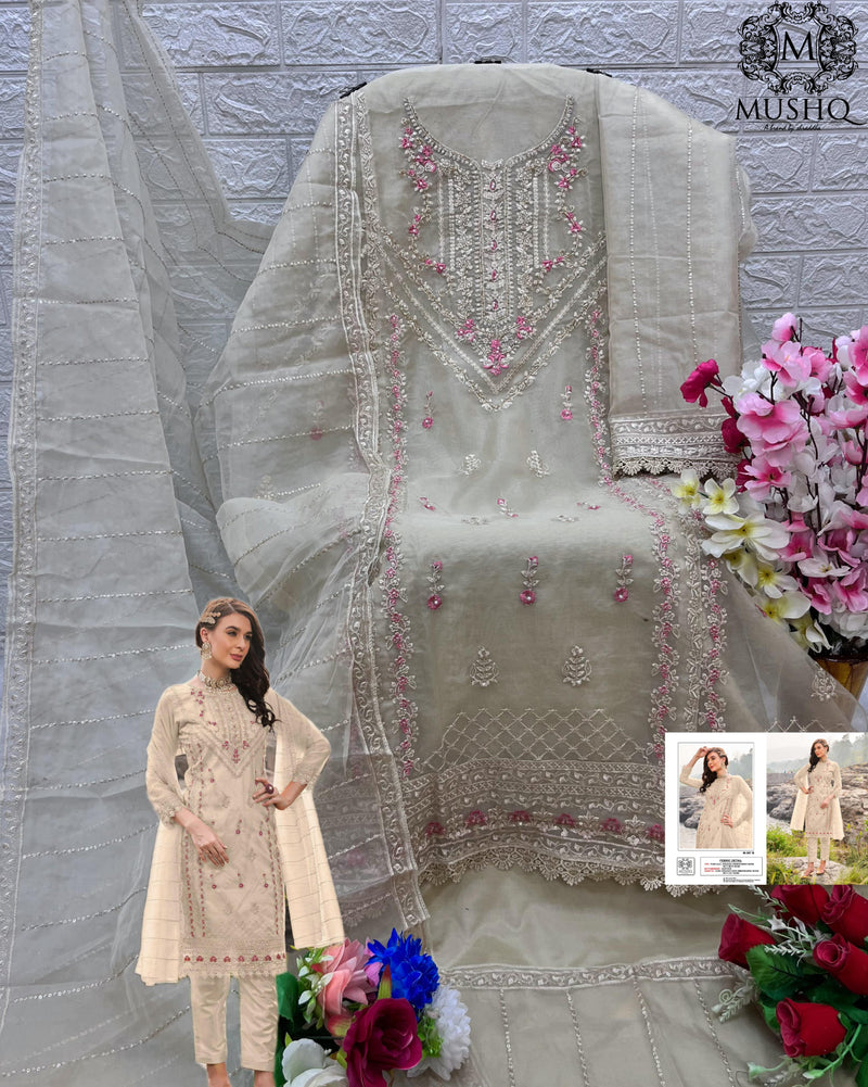 Mushq M 307 Pure Organza Embroidered Khatli Work Pakistani Salwar Suit
