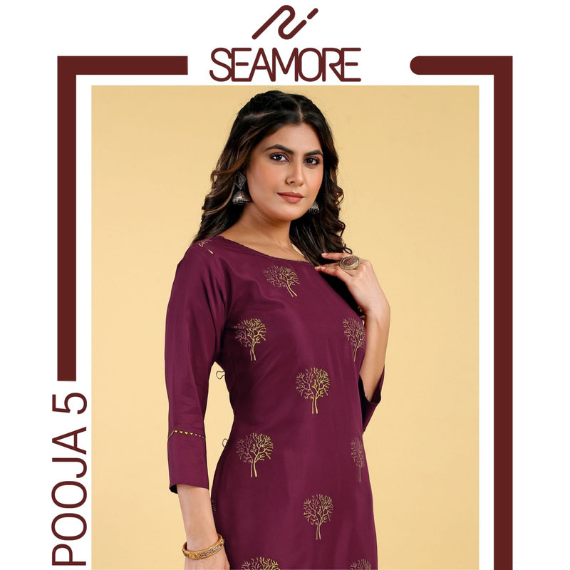 Seamore Pooja Vol 5 Crepe Fancy Straigth Readymade Kurti With Bottom Collection