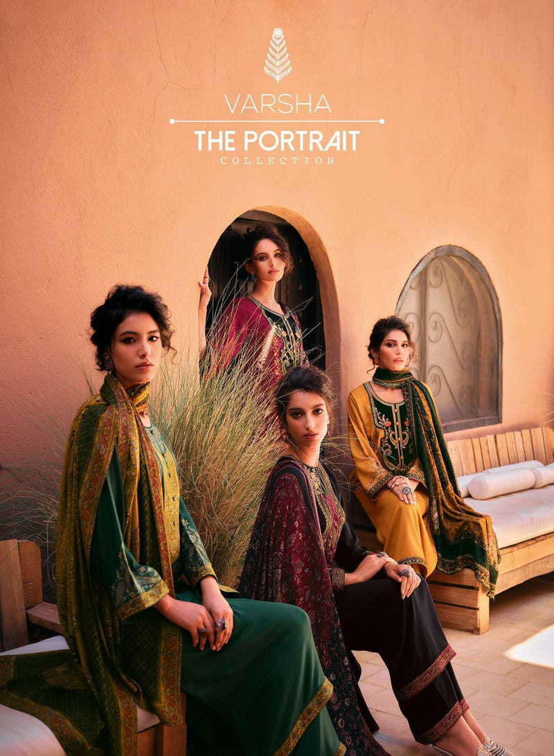 Varsha Portrait Pashmina Silk Solid With Embroidery Velvet Designer Salwar Kameez