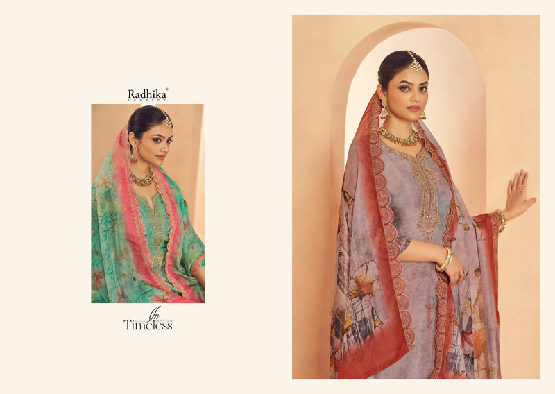 Radhika Azara Shezlin Organza Digital Print Neck Emboridered Work Salwar Suit
