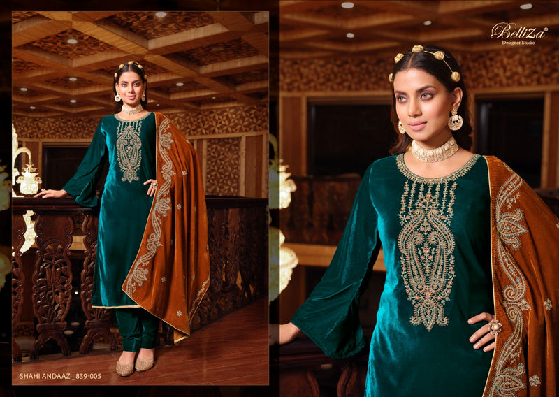 Belliza Designer Studio Shahi Andaaz Velvet With Embroidery Work Designer Suits