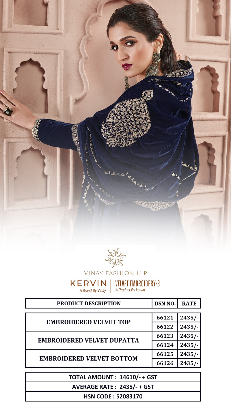 Vinay Fashion Kervin Velvet Embroidery Vol 3 Velvet Heavy Look Winter Wear Suits