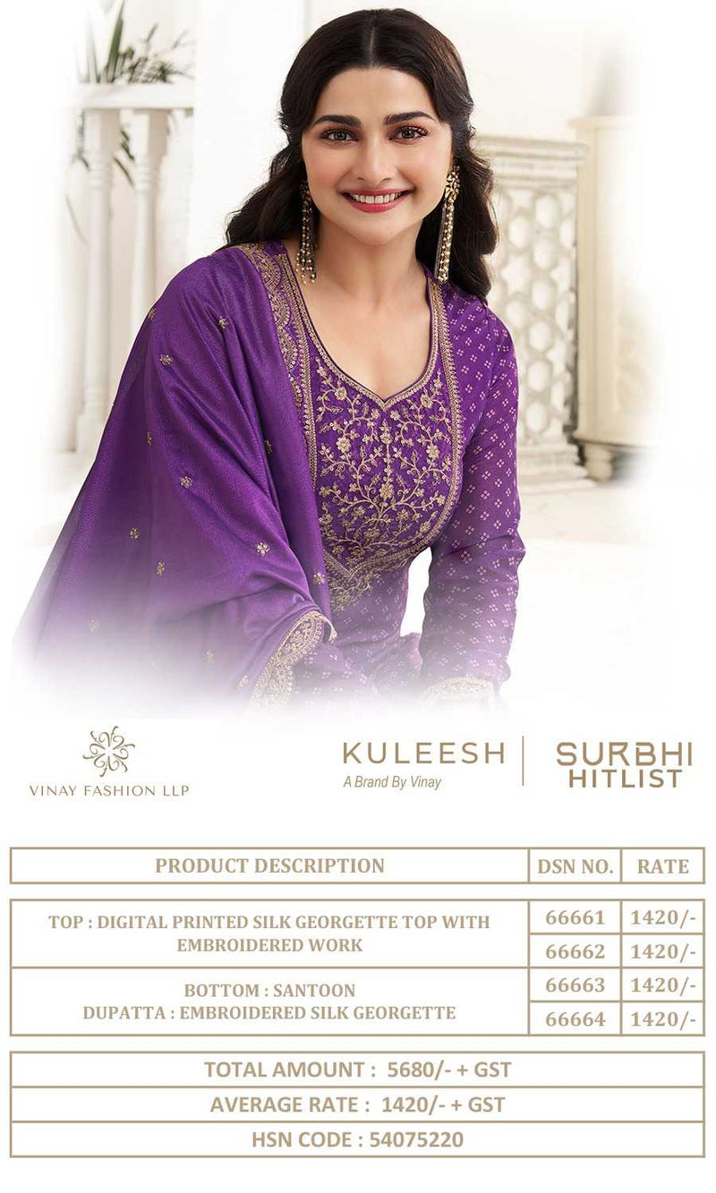 Vinay Fashion Surbhi Hitlist Digital Silk Georgette Embroiderey Work Salwar Suit