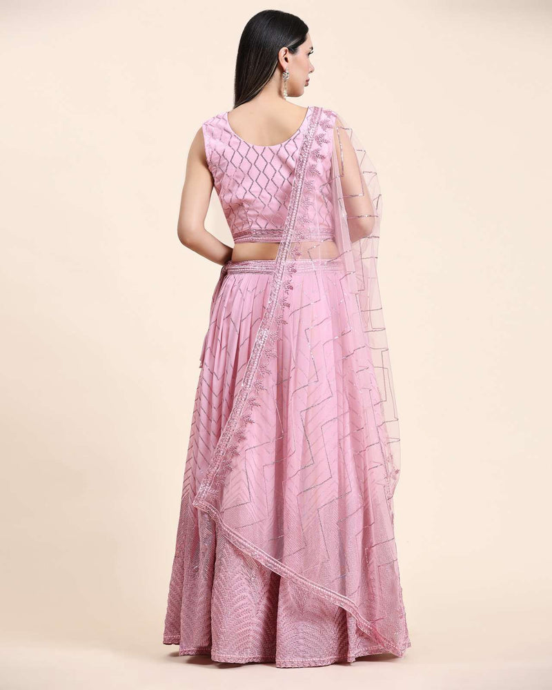 Pr C 1955 Readymade Sequin Embroiderey Work Crop Top With Amazing Lehenga And Net Dupatta