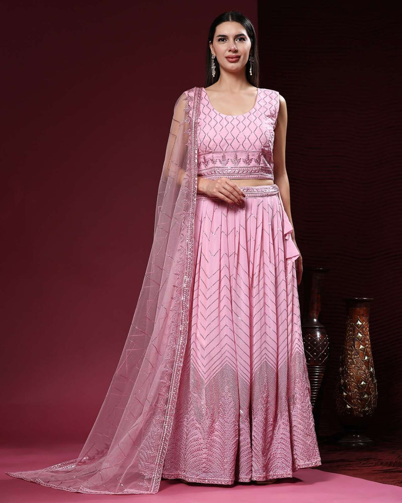 Pr C 1955 Readymade Sequin Embroiderey Work Crop Top With Amazing Lehenga And Net Dupatta