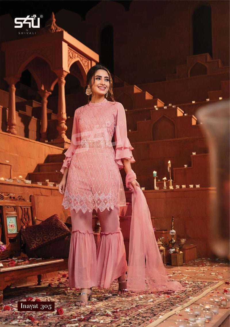 S4u Inayat Vol 3 Georgette Exclusive Embroidery Readymade Sharara Suits Beautiful Eid Collection