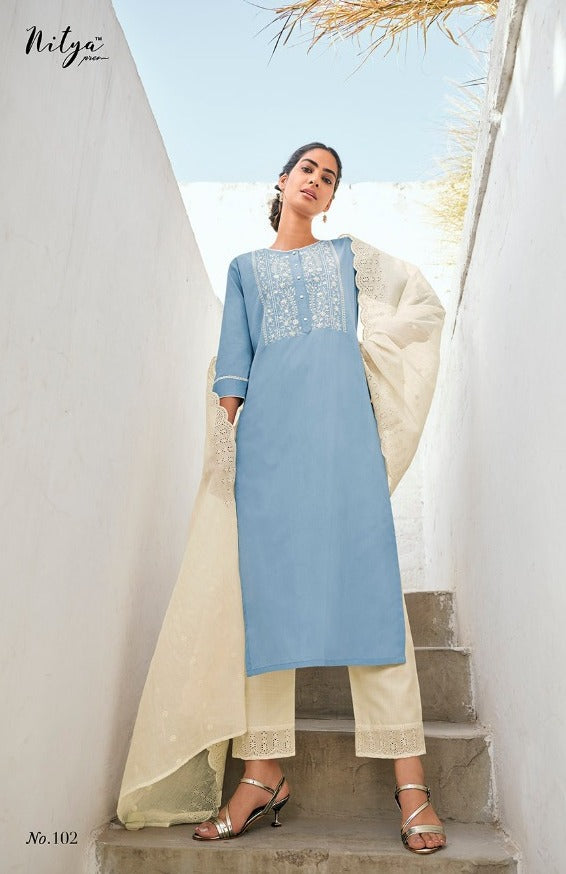 Lt Fabric Nitya Gulshan Pure Cotton With Regular Wear Long Kurtis
