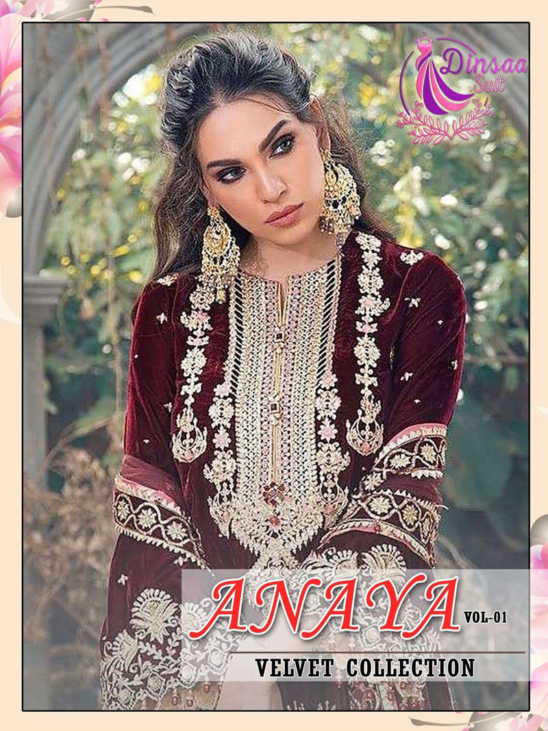 Dinsaa Anaya Vol 1 Velvet With Heavy Embroidery Work Stylish Designer Party Wear Salwar Kameez