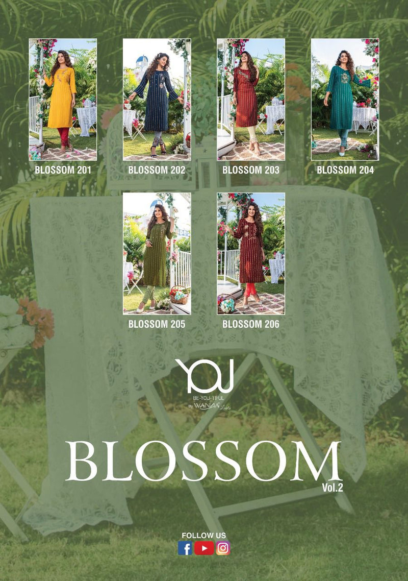 Wanna Blossom Vol 2 Viscose Rayon Golden Stripes Festive Wear Straight Kurtis With Bottom