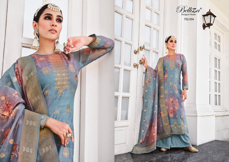 Belliza Designer Studio Shahinoor Pure Organza Jacquard Digital Print Handwork Salwar Suit