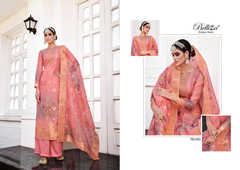 Belliza Designer Studio Shahinoor Pure Organza Jacquard Digital Print Handwork Salwar Suit