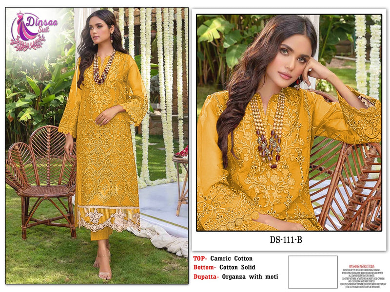 Dinsaa Suit DS 111 Cotton Embroidered Pakistani Style Party Wear Salwar Suits