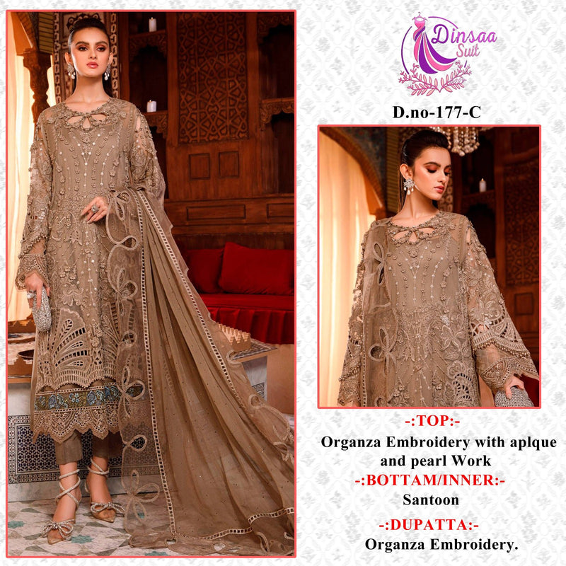 Dinsaa Suit  Ds 117 Heavy Dal Organza Embroidery With Fancy Moti Work Salwar Suit