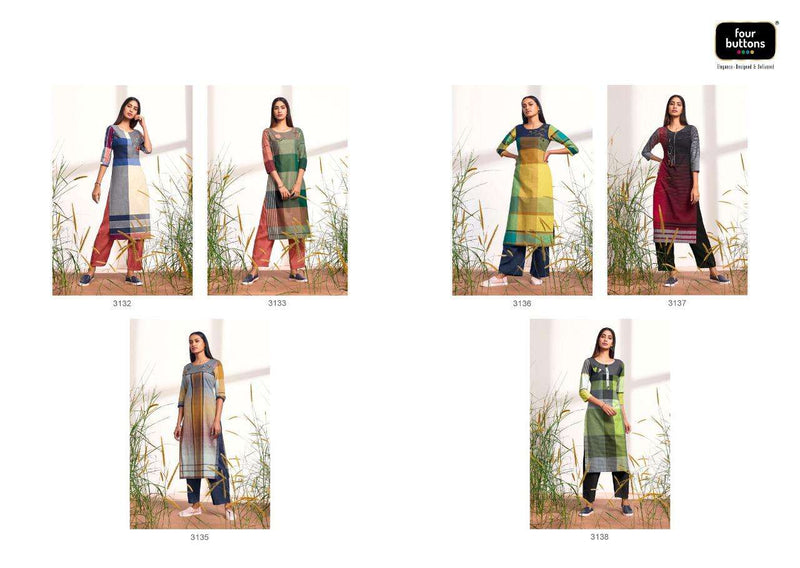 Four Buttons Big Cheks Pure Cotton Weaving Embroidered Work Kurti