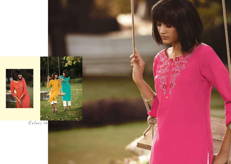 Four Button Colors Vol 10 Cotton With Exclusive Embroidery Work Fancy Casual Wear Kurtis