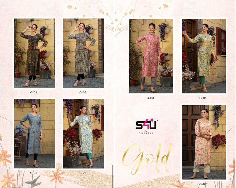 S4u Shivali Gold Vol 4 Rayon Fancy Causal Wear Kurti