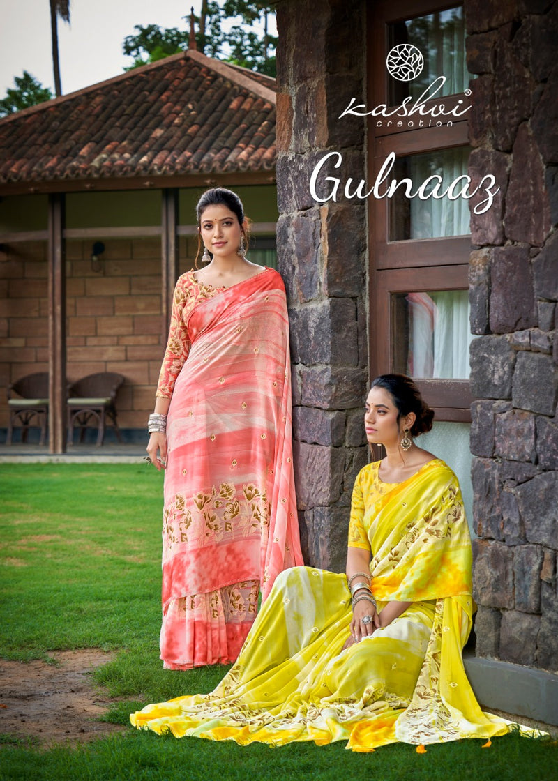 Kashvi Creation Gulnaaz Georgette With Foil Prints Beautiful Party Wear Sarees