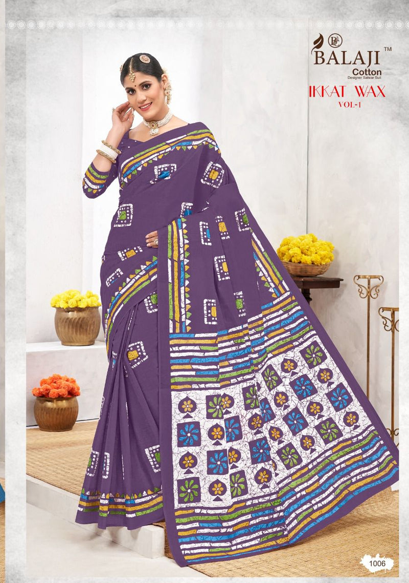 Balaji Printed Cotton Ikkat Wax Vol 1 Cotton Printed Fancy Festive Wear Sarees