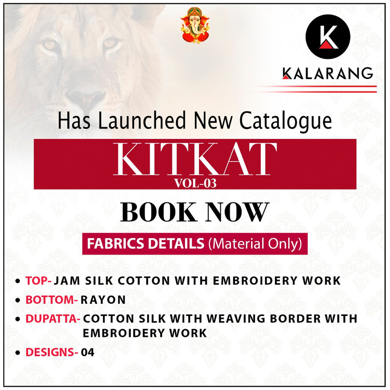 Kalarang Fashion Kit Kat Vol 3 Jam Silk Cotton Embroidery Work Salwar Kameez