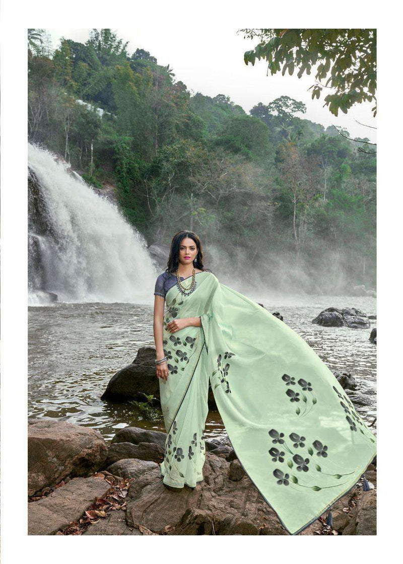Kashvi Creation Amor Organza Silk Handprint Work Designer Wear Saree Collection