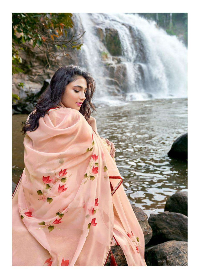 Kashvi Creation Amor Organza Silk Handprint Work Designer Wear Saree Collection