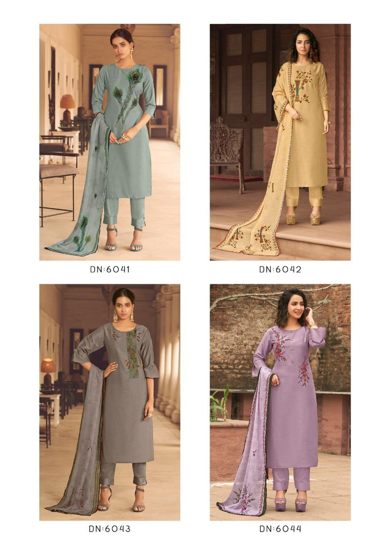 Lily And Lali Fabulous 2 Bemberg Silk Fancy Printed With Handwork Classic Look Salwar Suits With Dupatta