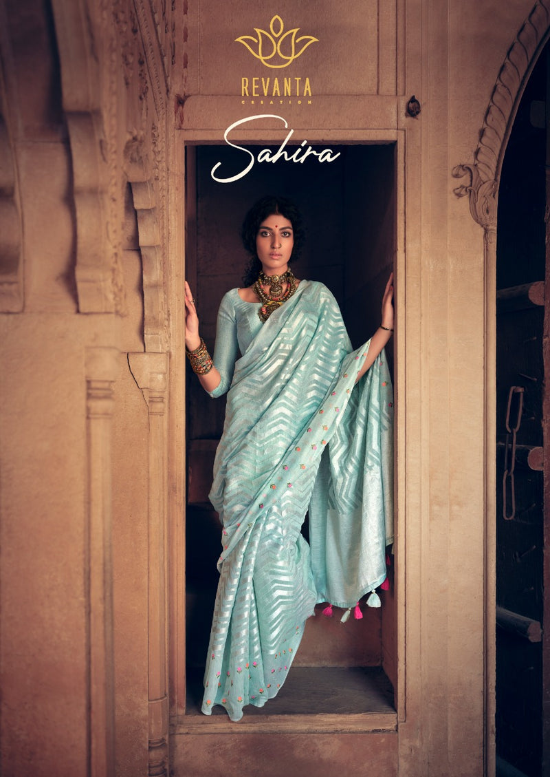 Lt Fashions Sahira Pure Linen Embroidery Work Sarees Collection