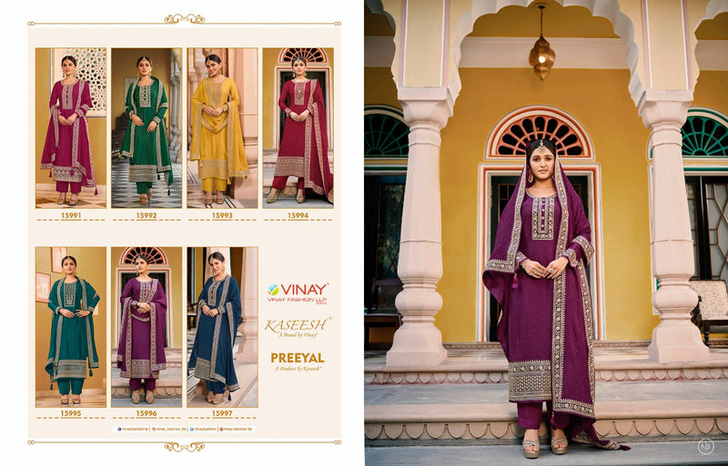Vinay Fashion Kaseesh Preeyal Dola Silk Heavy Embroidered Wedding Wear Salwar Suits
