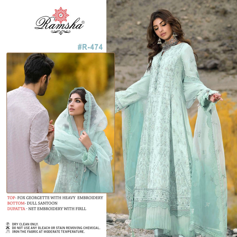 Ramsha R 474 Georgette With Heavy Embroidery Designer Pakistani Style Party Wear Salwar Suits