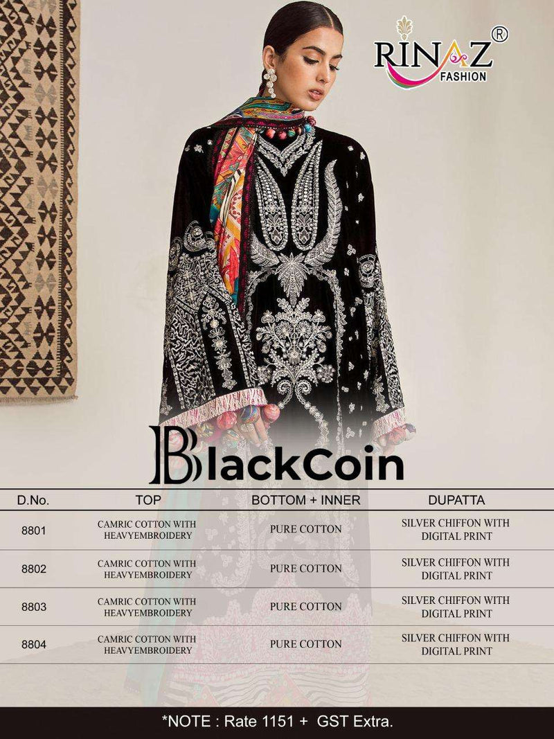 Rinaz Fashion Launch Black Coin Cambric Cotton With Heavy Embroidery Work Fancy Wear Pakistani Salwar Suits