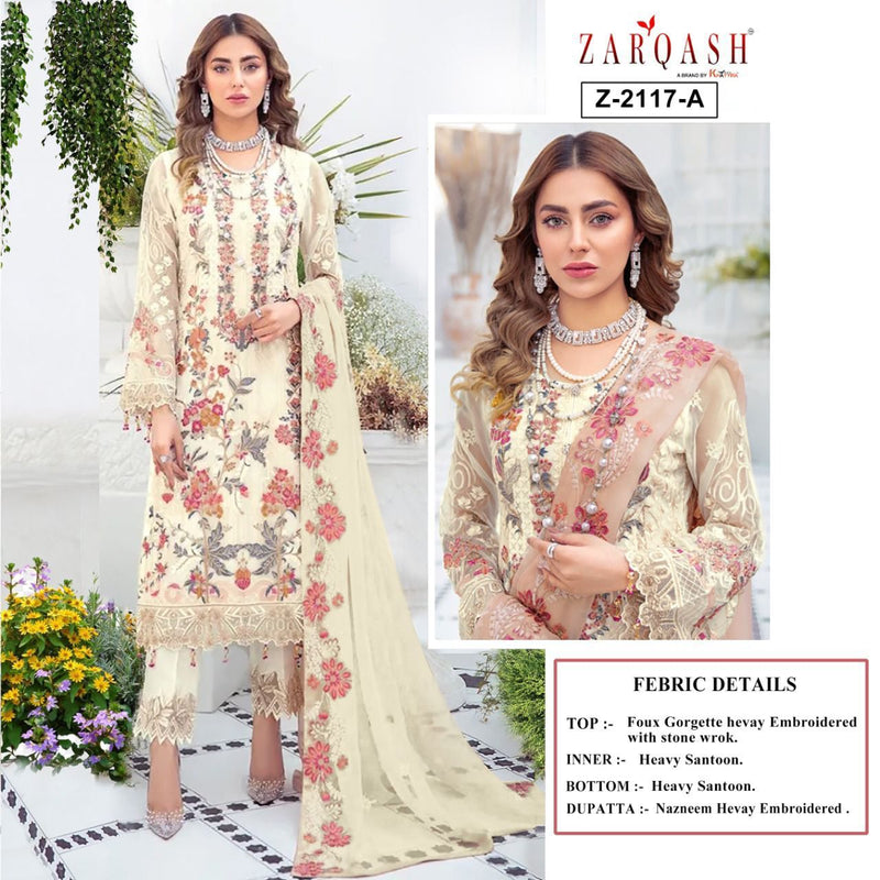 Zarqash Tazima Fox Georgette Heavy Embroidered Pakistani Style Party Wear Salwar Suits