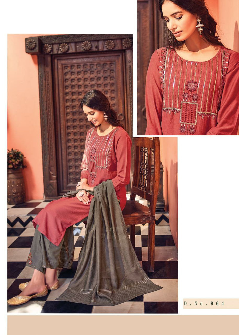 Vink Harmony Vol 2 Viscose Silk With Embroidery Work Attractive Look Designer Kurtis With Bottom