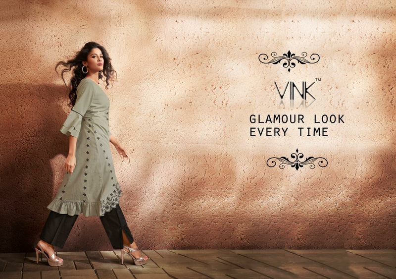 Vink Pinnacle Cotton Linen With Schiffli Work Daily Wear Readymade Fancy Kurtis With Pants