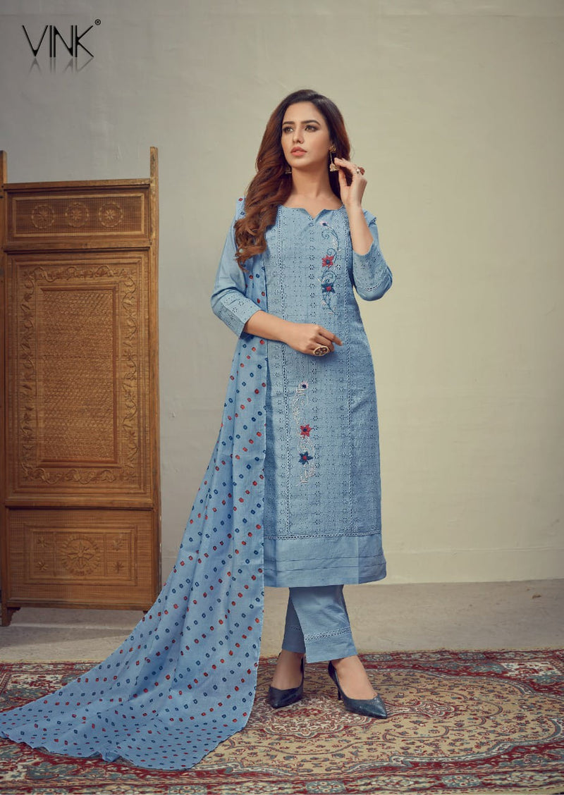 Vink Presents Chikankari Cotton With Embroidery Work Heavy Look Readymade Bottom With Long Kurtis