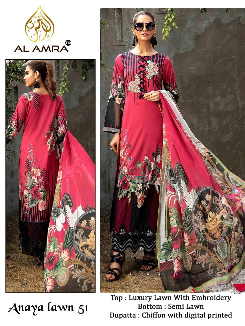 Al Amra Dno Anaya Lawn 51 Georgette With Emeroidery Work Stylish Designer Pakistani Salwar Suit