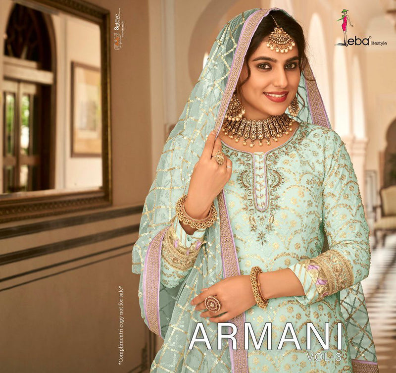 Eba Lifestyle Armani Vol 3 Georgette With Heavy Embroidery Work Wedding Wear Salwar Kameez