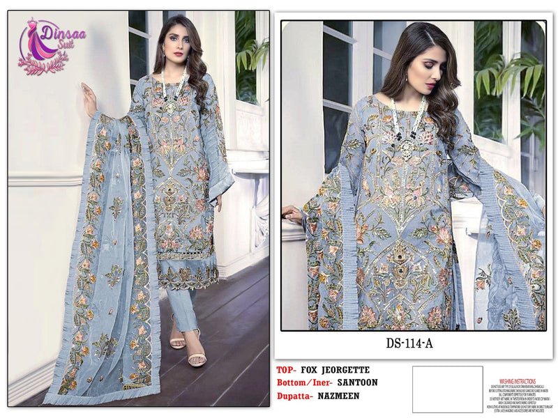 Dinsaa Suit Dno 114 A Georgette With Heavy Embroidery Stylish Designer Pakistani Party Wear Salwar Kameez