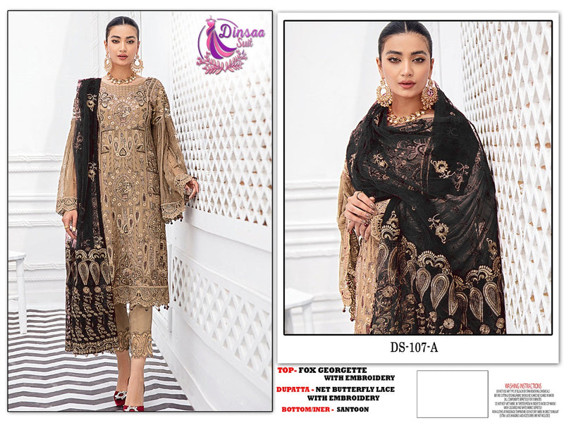 Dinsaa Suit Dno 107 A Georgette With Heavy Embroidery Stylish Designer Wedding Wear Salwar Suit