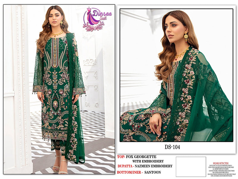 Dinsaa D no Ds 104 Georgette With Heavy Embroidery Stylish Designer Pakistani Salwar Suit