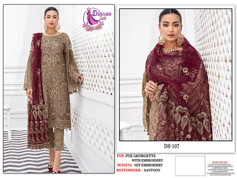 Dinsaa Suit Dno 107 Georgette With Heavy Embroidery Stylish Designer Wedding Wear Salwar Suit