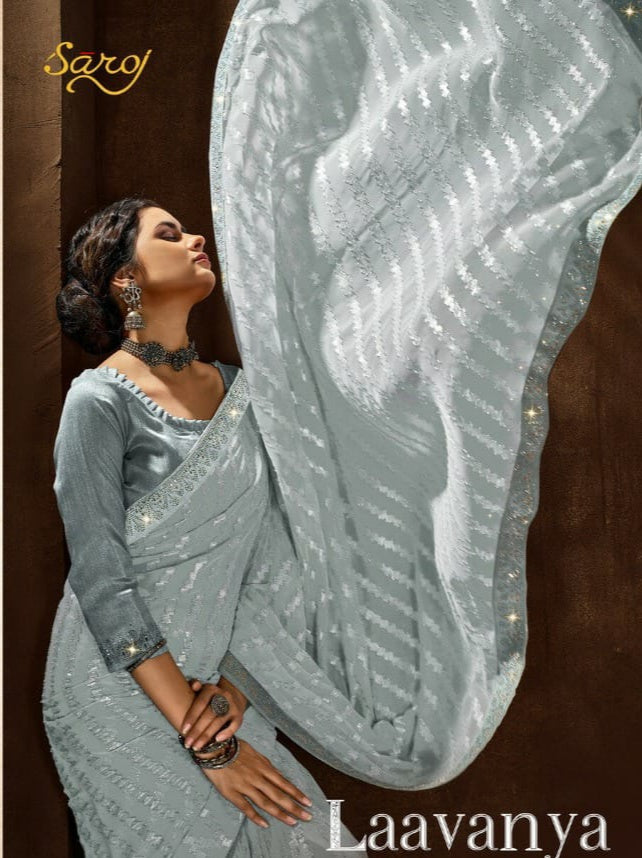 Saroj Laavnya Georgette With Jari Work Stylish Designer Party Wear Graceful Look Saree