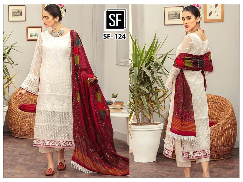 Sf Fashion Dno 124 Fox Georgette With Heavy Embroidery Stylish Designer Party Wear Salwar Suit