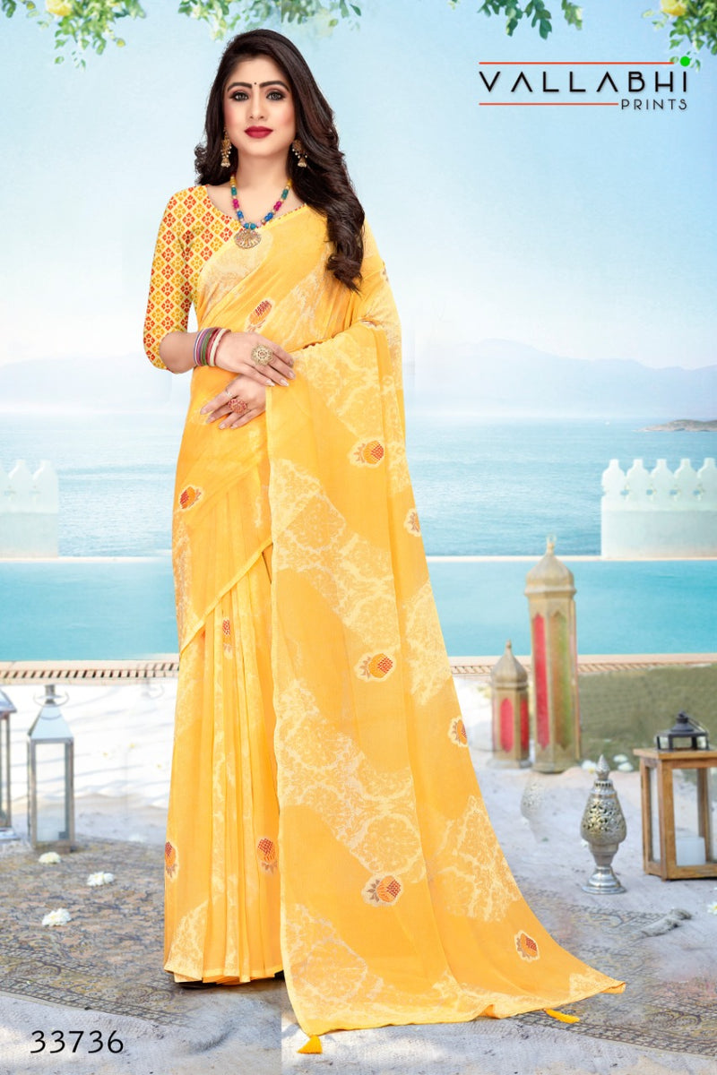 Vallabhi Prints Gold Georgette Stylish Designer Casual Wear Printed Sarees