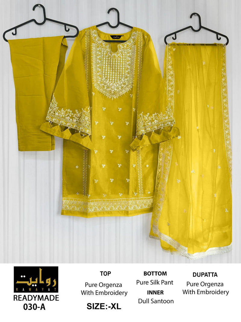 Rawayat Fashion D No 030 Organza Beautiful Embroidery Designer Ready Made Suits