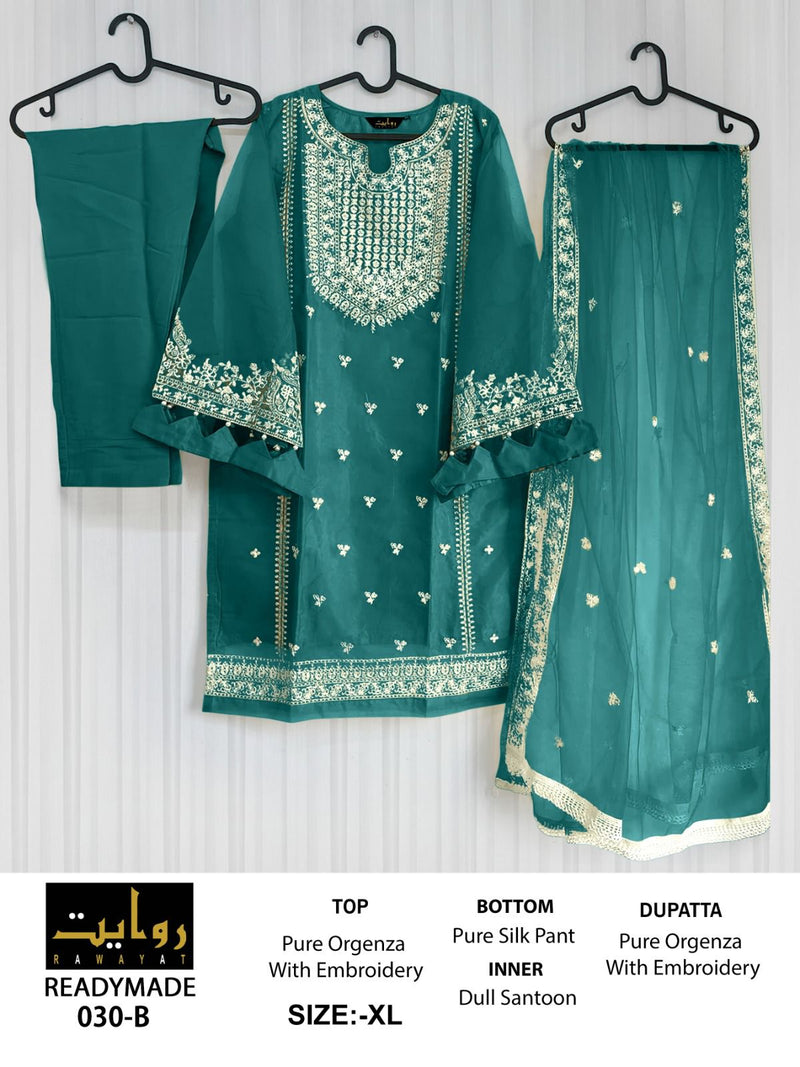 Rawayat Fashion D No 030 Organza Beautiful Embroidery Designer Ready Made Suits