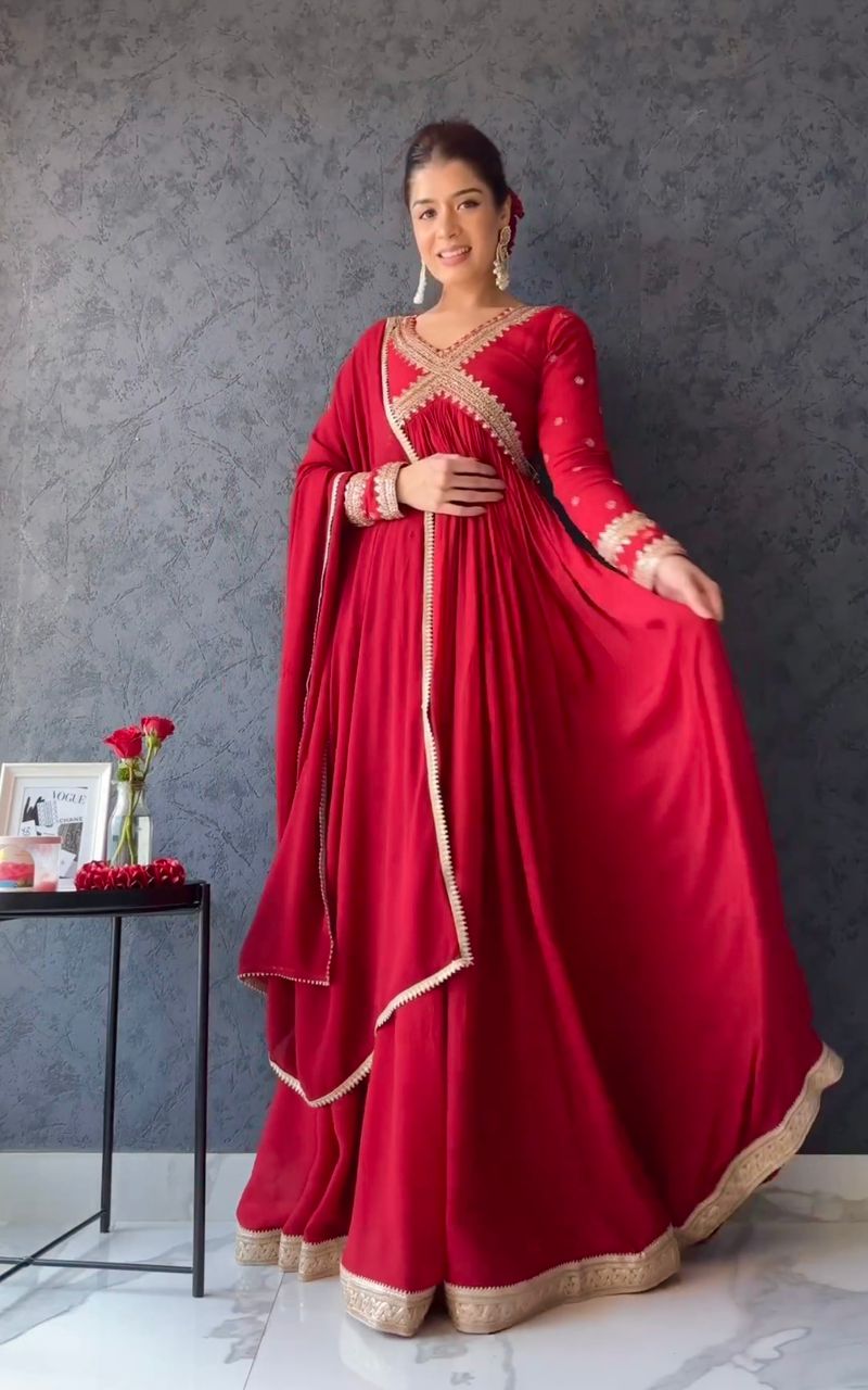 Hk D No 1572 Georgette With Fancy Work Embroidery Long Gown Collection